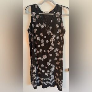 On White White Shells on Black Sleeveless Midi Boxy Preppy Coastal Dress L